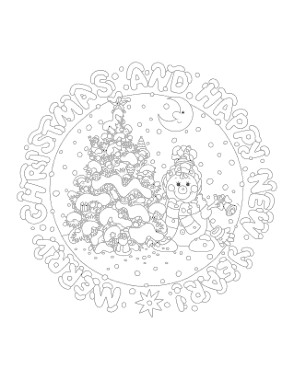 Free Download PDF Books, Christmas Tree Merry Christmas Happy New Year Cute Snowman Tree Free Coloring Template