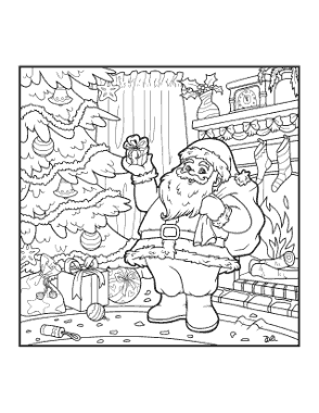 Free Download PDF Books, Christmas Tree Santa Delivering Gifts Fireside Free Coloring Template