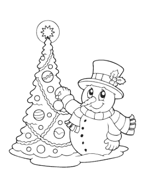 Free Download PDF Books, Christmas Tree Snowman Decorating Tree Free Coloring Template