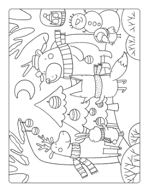 Free Download PDF Books, Christmas Woodland Animals Decorating Christmas Tree Free Coloring Template