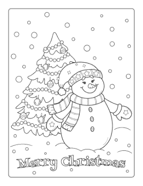 Free Download PDF Books, Snowman Snowing Christmas Tree Ornaments Merry Christmas Free Coloring Template