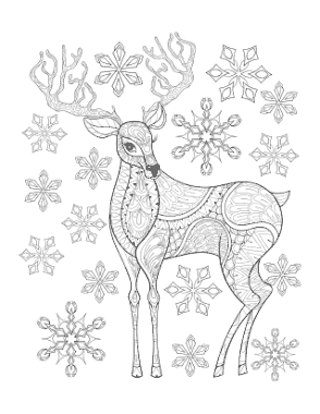 Free Download PDF Books, Snowflake Deer Stag Falling Snow Coloring Template