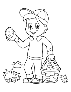 Free Download PDF Books, Easter Boy Collecting Eggs Coloring Template
