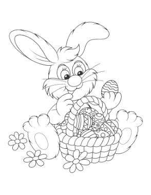 Free Download PDF Books, Easter Cute Bunny Sitting With Basket Of Eggs Coloring Template