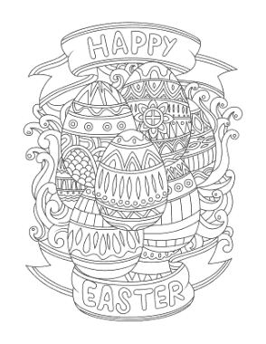 Free Download PDF Books, Easter Egg Happy Easter Patterned Coloring Template