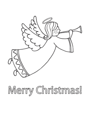 Free Download PDF Books, Christmas Angel Trumpet Merry Coloring Template