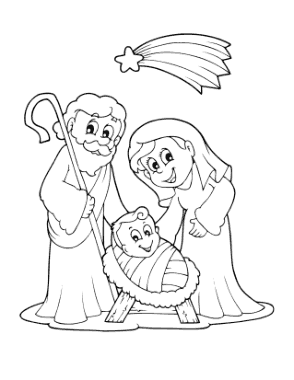 Free Download PDF Books, Christmas Mary Joseph Baby Jesus Star Coloring Template