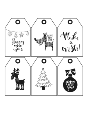 Free Download PDF Books, Christmas Tags Black White Deer Dog Bauble Tree Coloring Template