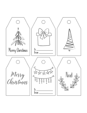 Free Download PDF Books, Christmas Tags Black White Simple Drawn Tree Gift Ornaments Coloring Template