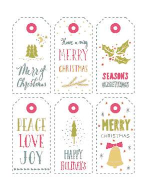 Free Download PDF Books, Christmas Tags Colorful Peace Love Joy Simple Coloring Template