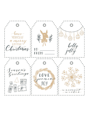 Free Download PDF Books, Christmas Tags Gold Black Wreath Gifts Deer Ornaments Snowflake Sentiments Coloring Template