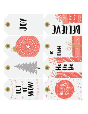 Free Download PDF Books, Christmas Tags Red Grey Ornaments Coloring Template