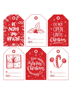 Free Download PDF Books, Christmas Tags Red White Merry Bright Do Not Open Until Xmas Coloring Template