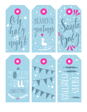 Free Download PDF Books, Christmas Tags Snow Blue Pink Cute Font Coloring Template