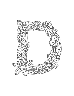 Free Download PDF Books, Flower Letter D Coloring Template