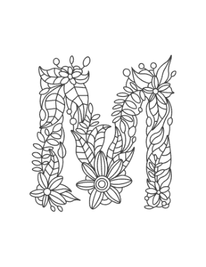 Free Download PDF Books, Flower Letter M Coloring Template