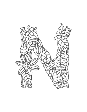 Free Download PDF Books, Flower Letter N Coloring Template