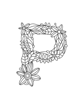 Free Download PDF Books, Flower Letter P Coloring Template