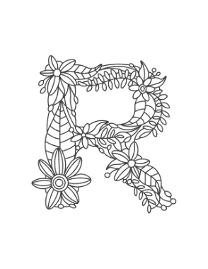 Free Download PDF Books, Flower Letter R Coloring Template