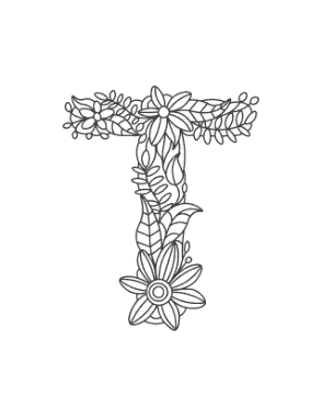 Free Download PDF Books, Flower Letter T Coloring Template
