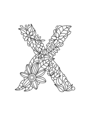 Free Download PDF Books, Flower Letter X Coloring Template