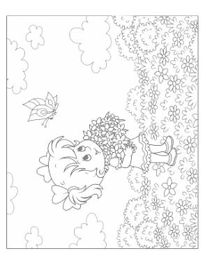 Free Download PDF Books, Cute Girl Flower Meadow Coloring Template