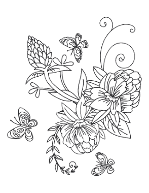 Free Download PDF Books, Doodle Flowers Butterflies Coloring Template