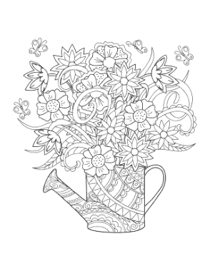 Free Download PDF Books, Flower Beautiful Flowers In Jug Doodle Coloring Template