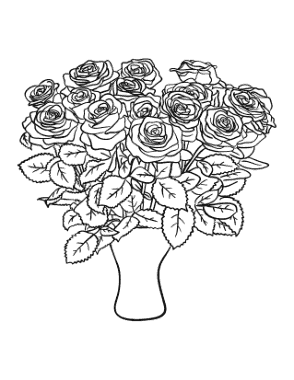 Free Download PDF Books, Flower Bouquet of Roses In Vase Coloring Template