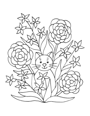 Free Download PDF Books, Flower Cat Garden Coloring Template