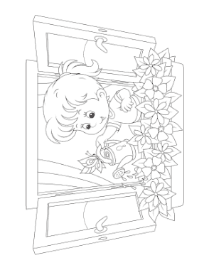 Free Download PDF Books, Flower Little Girl Watering Window Box Flowers Coloring Template