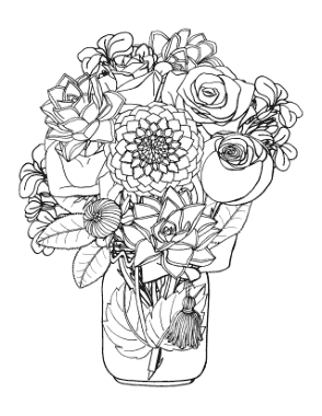 Free Download PDF Books, Flower Mixed Flowers In Jar Coloring Template