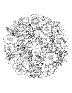 Free Download PDF Books, Flower Round Intricate Flower Doodle Coloring Template