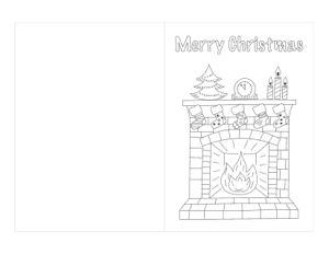 Free Download PDF Books, Christmas Cards Fireplace Stockings Coloring Template
