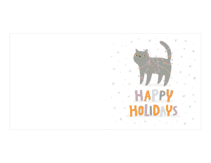 Free Download PDF Books, Christmas Cards Happy Holidays Cat Lights Coloring Template