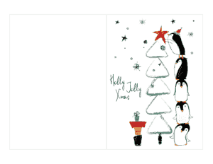 Free Download PDF Books, Christmas Cards Holly Jolly Penguin Tree Cute Coloring Template