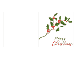 Free Download PDF Books, Christmas Cards Merry Holly Branch Coloring Template