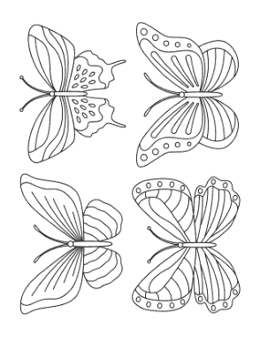 Free Download PDF Books, Butterfly 4 Mini Butterflies Patterned Set 1 Coloring Template
