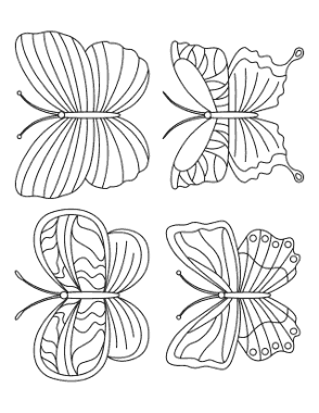 Free Download PDF Books, Butterfly 4 Mini Butterflies Patterned Set 2 Coloring Template