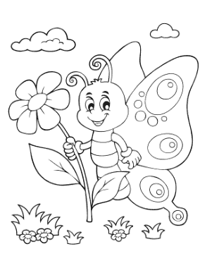 Free Download PDF Books, Butterfly Cartoon Butterfly Holding Flower Coloring Template