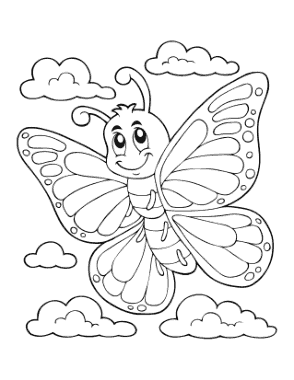 Free Download PDF Books, Butterfly Cartoon Clouds Coloring Template