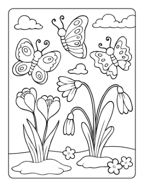 Free Download PDF Books, Butterfly Cartoon Spring Flowers Coloring Template