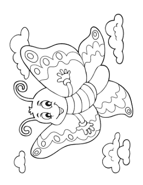 Free Download PDF Books, Butterfly Cartoon Waving Cute Coloring Template
