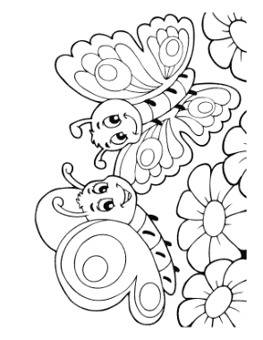Free Download PDF Books, Butterfly Cute Cartoon Butterflies Flowers Coloring Template