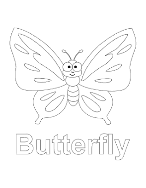Free Download PDF Books, Butterfly Cute Cartoon Preschool Coloring Template