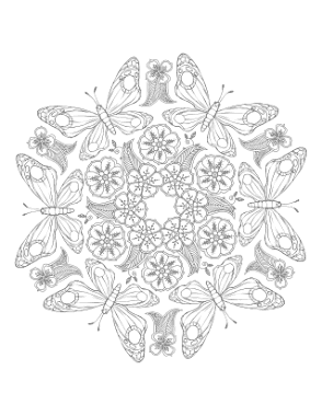 Free Download PDF Books, Butterfly Detailed Mandala Pattern For Adults Coloring Template