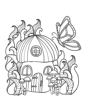 Free Download PDF Books, Butterfly Fairy House Coloring Template