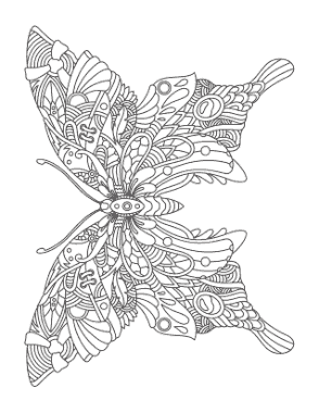 Free Download PDF Books, Butterfly Intricate Pattern For Adults Coloring Template