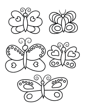 Free Download PDF Books, Butterfly Set 5 For Kids Coloring Template