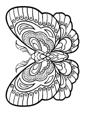 Free Download PDF Books, Butterfly Stylized Intricate Patterned Wings Coloring Template
